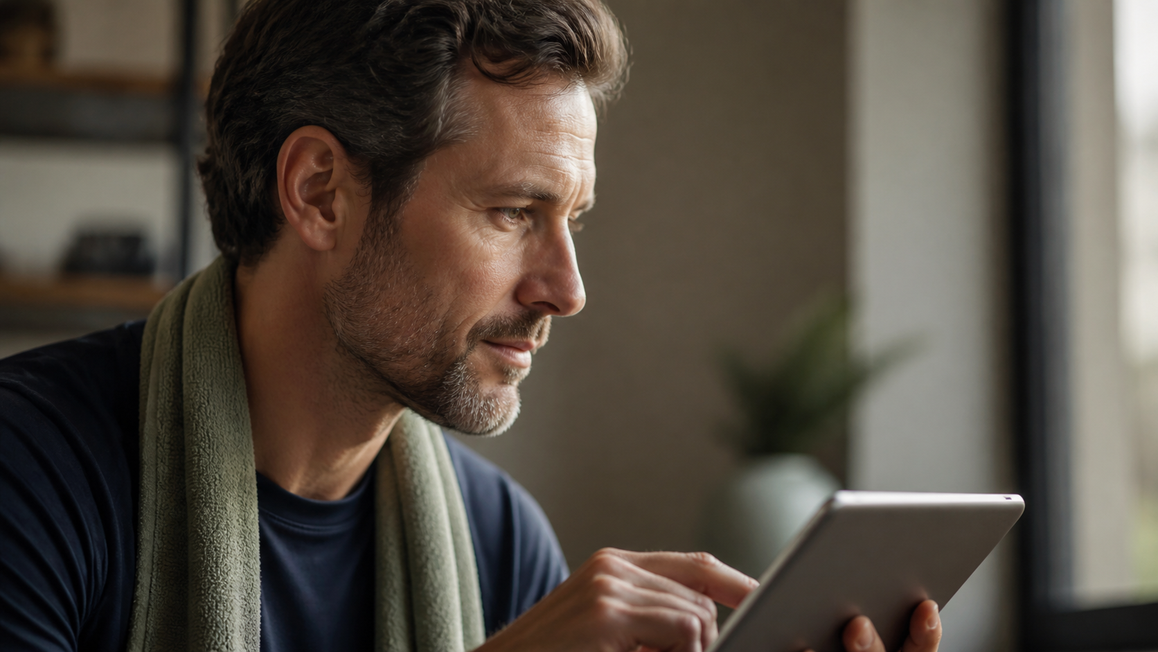 An active adult reviewing personal health information on a tablet